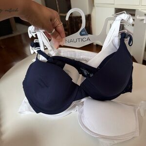 Nautica Women's Classic Navy and White Bras 3 Set - 36C